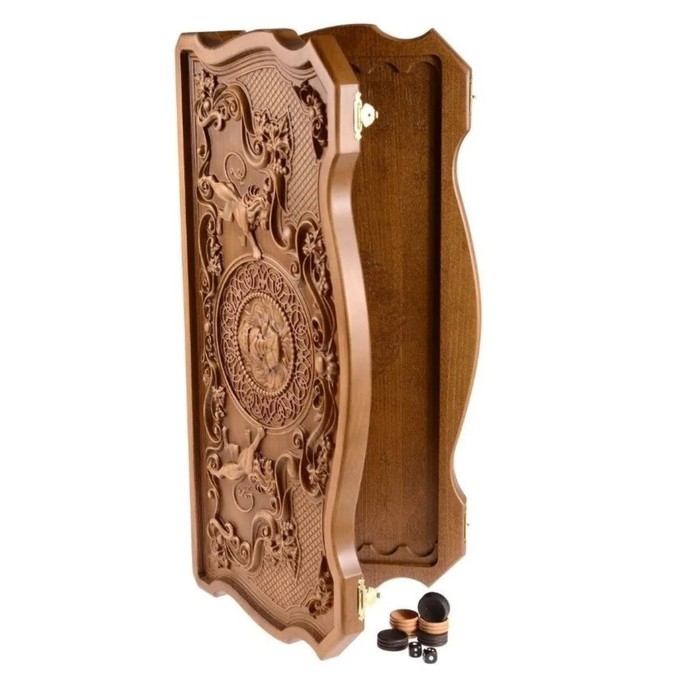 Нарды деревянные большие, резные, настольная игра  Нарды деревянные большие, резные, настольная игра "Царь зверей",  бук, патина, 60 х 60 см