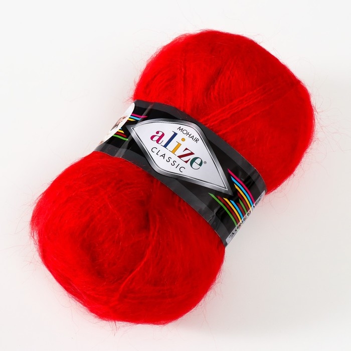 Пряжа Пряжа "Mohair classic" 25% мохер, 24% шерсть, 51% акрил 200м/100гр (56 красный)