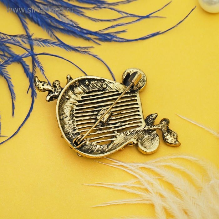 Брошь «Лира цветущая», цветная в чернёном золоте Брошь «Лира цветущая», цветная в чернёном золоте