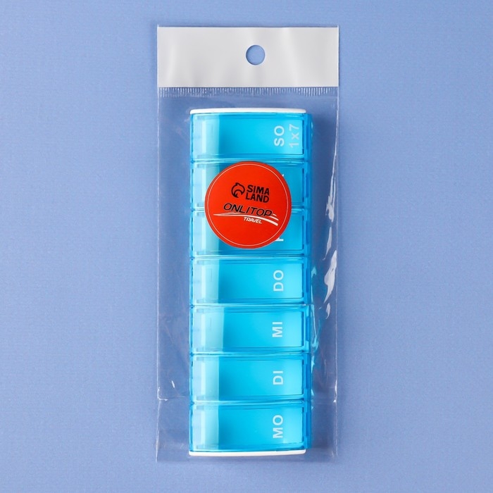 Таблетница «Неделька», немецкие буквы, 7 секций, 13,5 × 5 × 1,8 см, цвет синий/белый Таблетница «Неделька», немецкие буквы, 7 секций, 13,5 × 5 × 1,8 см, цвет синий/белый