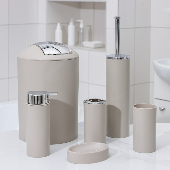 Набор аксессуаров для ванной комнаты SAVANNA «Сильва», 6 предметов (дозатор, мыльница, 2 стакана, ёршик, ведро), цвет серый Набор аксессуаров для ванной комнаты SAVANNA «Сильва», 6 предметов (дозатор, мыльница, 2 стакана, ёршик, ведро), цвет серый