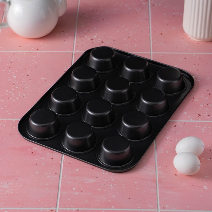 Форма для выпечки Доляна «Силикон плюс», 35×26,5×2,5 см, 12 ячеек, силиконовые вкладки, антипригарное покрытие, цвет формочек МИКС Форма для выпечки Доляна «Силикон плюс», 35×26,5×2,5 см, 12 ячеек, силиконовые вкладки, антипригарное покрытие, цвет формочек МИКС