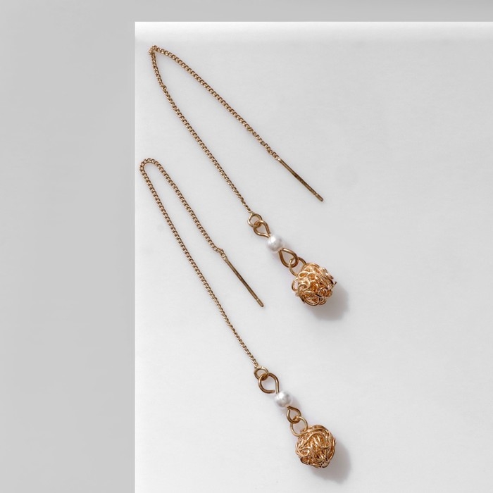 Серьги с жемчугом «Цепочки» шарик переплетение, цвет МИКС Серьги с жемчугом «Цепочки» шарик переплетение, цвет МИКС