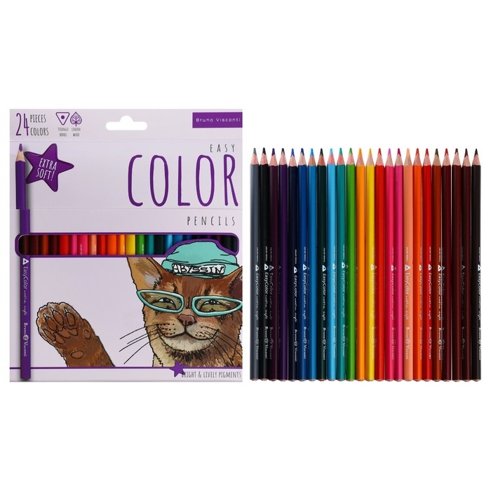Карандаши 24 цвета BrunoVisconti Easycolor, трёхгранные Карандаши 24 цвета BrunoVisconti Easycolor, трёхгранные