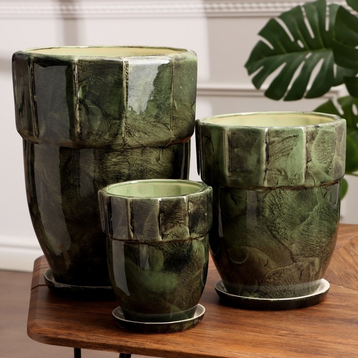 Набор горшков 3 шт. Набор горшков 3 шт. "Башня" зеленый 11 л/ 5 л/1,7 л