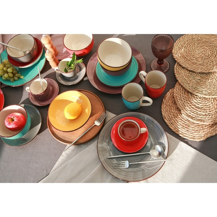 Тарелка керамическая десертная Доляна «Морской мир», d=19 см, цвет красный