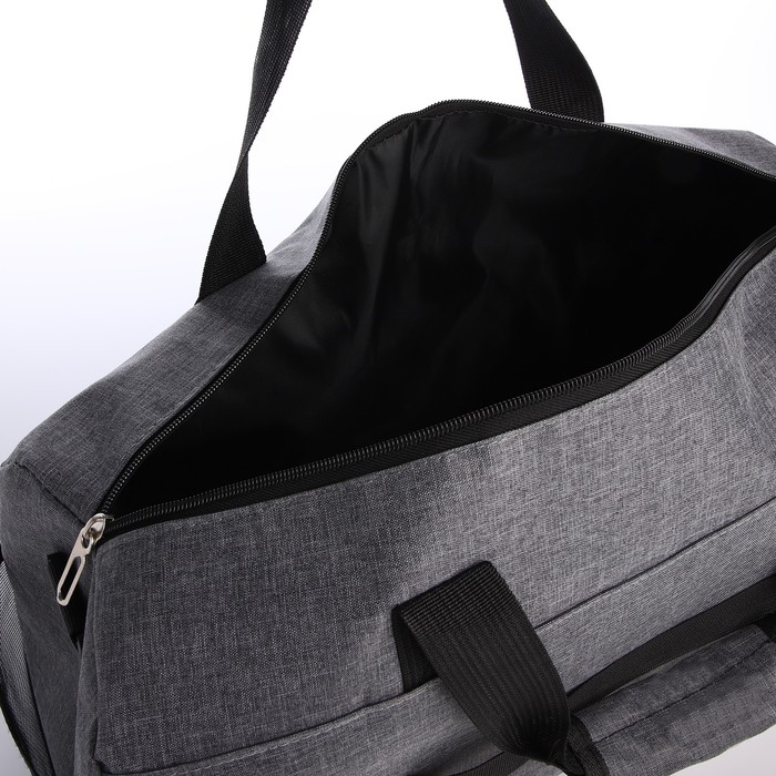 Сумка дорожная на молнии, 3 наружных кармана, держатель для чемодана, длинный ремень, цвет серый Сумка дорожная на молнии, 3 наружных кармана, держатель для чемодана, длинный ремень, цвет серый