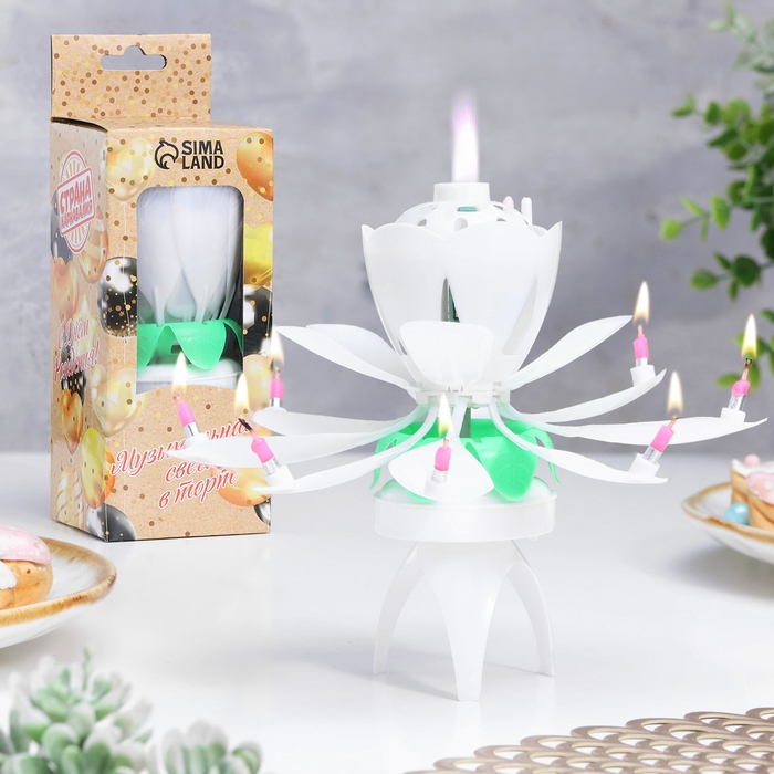 Свеча для торта музыкальная  Свеча для торта музыкальная "Тюльпан", крутящаяся, белая, 14,5×6 см
