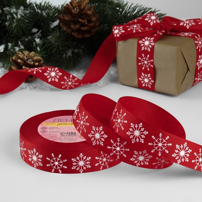 Новый год! Лента репсовая «Снежинки», 25 мм, 23 ± 1 м, цвет красный №1133 Новый год! Лента репсовая «Снежинки», 25 мм, 23 ± 1 м, цвет красный №1133