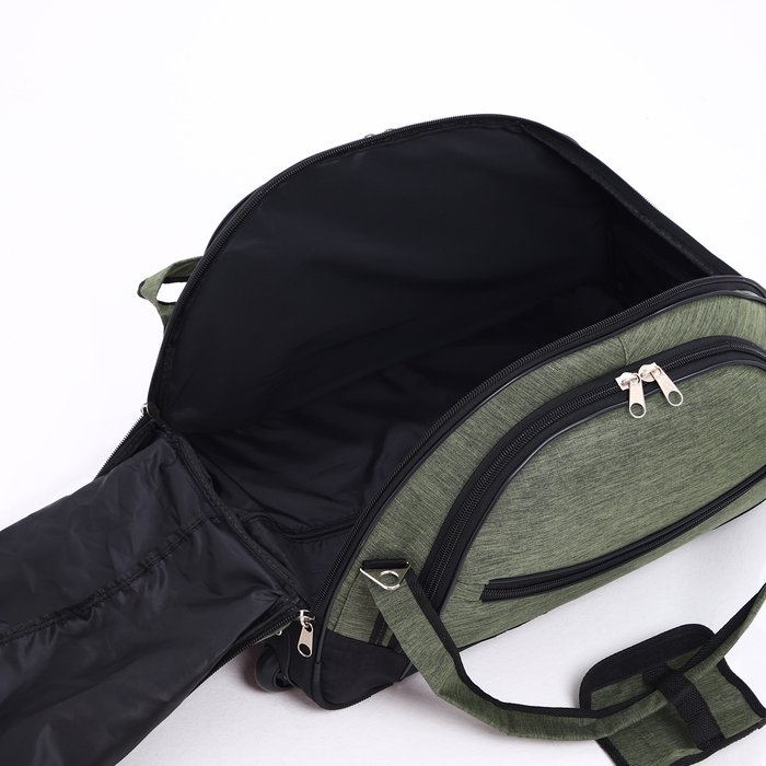 Сумка дорожная на колёсах, отдел на молнии, отдел для обуви, 3 наружных кармана, цвет чёрный/хаки Сумка дорожная на колёсах, отдел на молнии, отдел для обуви, 3 наружных кармана, цвет чёрный/хаки