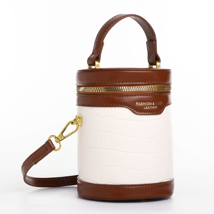 Кросс-боди на молнии, цвет белый/коричневый Кросс-боди на молнии, цвет белый/коричневый