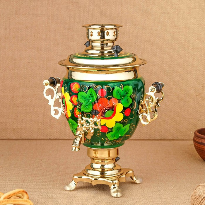 Набор «Маки на зелёном», жёлудь, 3 предмета, самовар 3 л, заварочный чайник 0,7 л, поднос Набор «Маки на зелёном», жёлудь, 3 предмета, самовар 3 л, заварочный чайник 0,7 л, поднос