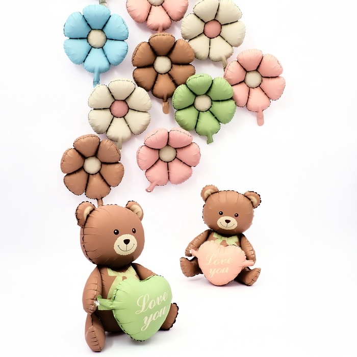 Шар фольгированный 42 Шар фольгированный 42" «Медвежонок с зелёным сердцем», матовый, цвет шоколадный, под воздух