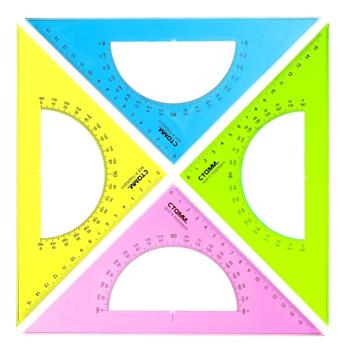 Треугольник c транспортиром 16 см Стамм Neon Cristal, 45°, пластиковый, прозрачный, неоновые цвета, европодвес, микс Треугольник c транспортиром 16 см Стамм Neon Cristal, 45°, пластиковый, прозрачный, неоновые цвета, европодвес, микс