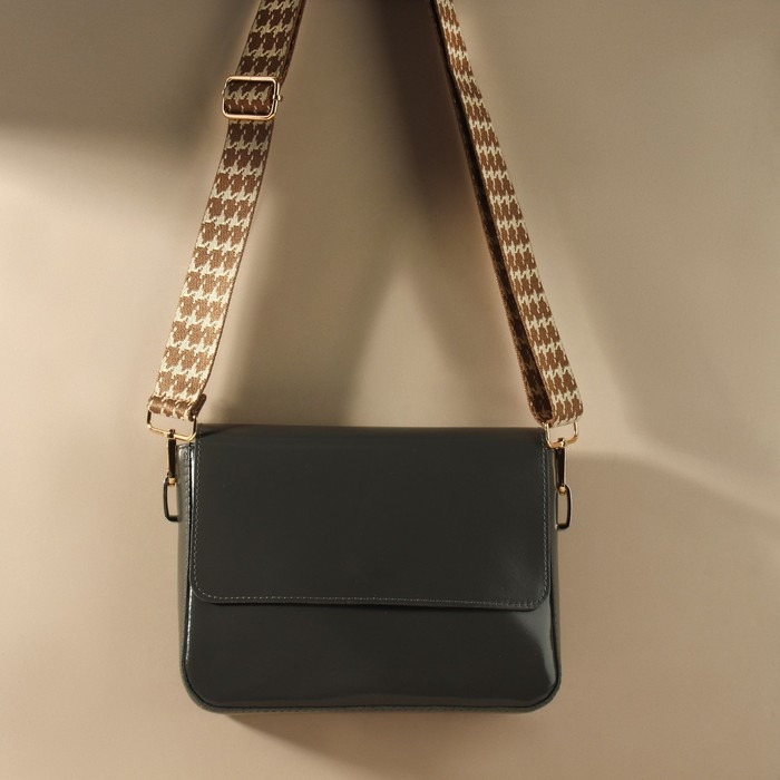 Ручка для сумки «Гусиная лапка», стропа, с карабинами, 139 ± 3 × 3,8 см, цвет бежевый/коричневый Ручка для сумки «Гусиная лапка», стропа, с карабинами, 139 ± 3 × 3,8 см, цвет бежевый/коричневый