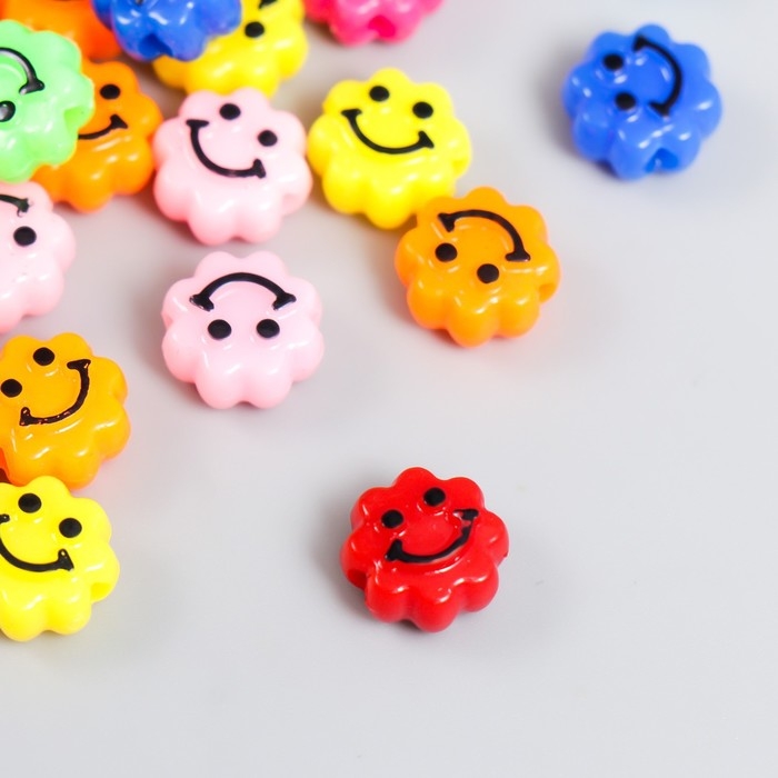 Бусины для творчества пластик Бусины для творчества пластик "Смайлик на цветочке" яркие набор 20 гр 0,6х1х1 см