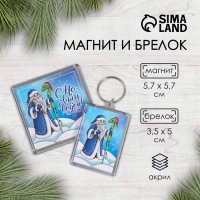 Новогодний набор "Дедушка и змейка" (брелок 3,5х5 см, Новогодний магнит 5,7х5,7 см)