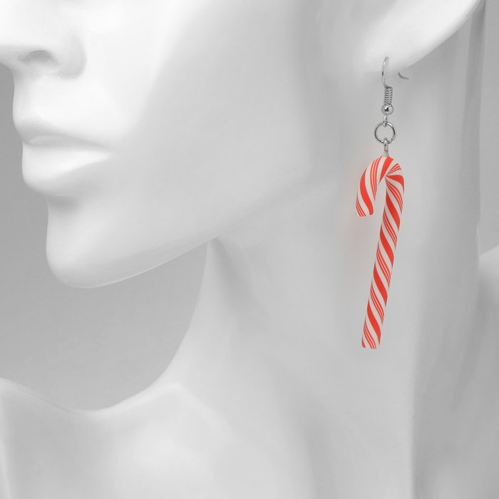 Новый год! Серьги «Новогодние» леденец, цвет бело-красный в серебре Новый год! Серьги «Новогодние» леденец, цвет бело-красный в серебре