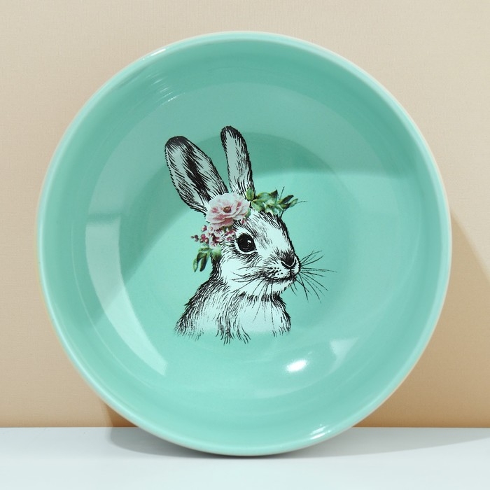 Глубокая тарелка керамическая «Зайка», 14.5 см, 550 мл, цвет бирюзовый Глубокая тарелка керамическая «Зайка», 14.5 см, 550 мл, цвет бирюзовый