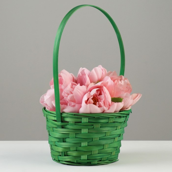 Корзина плетеная, D19 х 9,5 х 32 см, зелёная, бамбук Корзина плетеная, D19 х 9,5 х 32 см, зелёная, бамбук