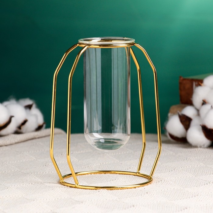 Кашпо на золотой подставке стеклянное, 10х15х5,5см Кашпо на золотой подставке стеклянное, 10х15х5,5см