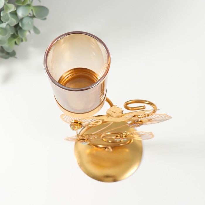 Подсвечник металл, стекло на 1 свечу Подсвечник металл, стекло на 1 свечу "Полет колибри" d=4,7 см, золото 15,5х9х27,8 см