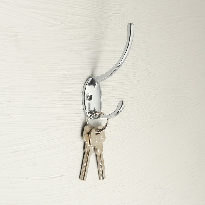 Крючок мебельный ТУНДРА TKD012, двухрожковый, хром Крючок мебельный ТУНДРА TKD012, двухрожковый, хром