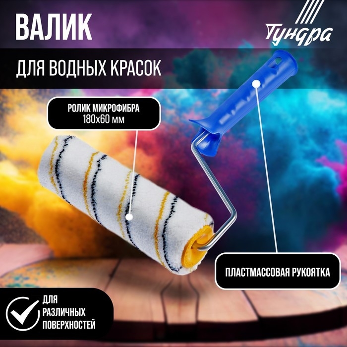 Валик ТУНДРА, микрофибра, 180 мм, рукоятка d=6 мм, D=42 мм, ворс 9 мм Валик ТУНДРА, микрофибра, 180 мм, рукоятка d=6 мм, D=42 мм, ворс 9 мм