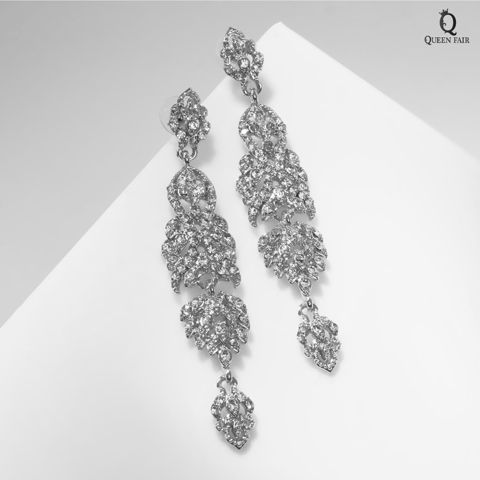 Серьги висячие со стразами «Ажурные» восторг, цвет белый в серебре, 9 см Серьги висячие со стразами «Ажурные» восторг, цвет белый в серебре, 9 см