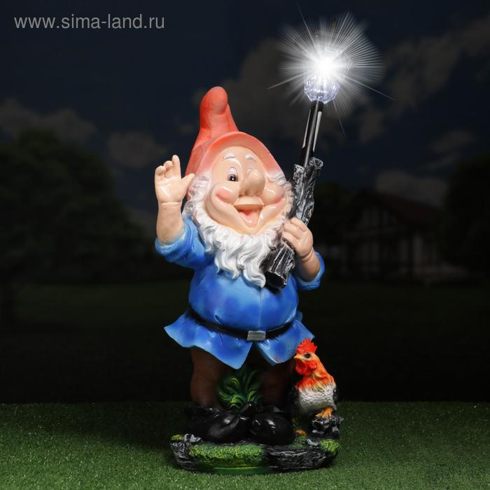 Садовый фонарь  Садовый фонарь "Гном с фонарем и петухом" 31х23х56см
