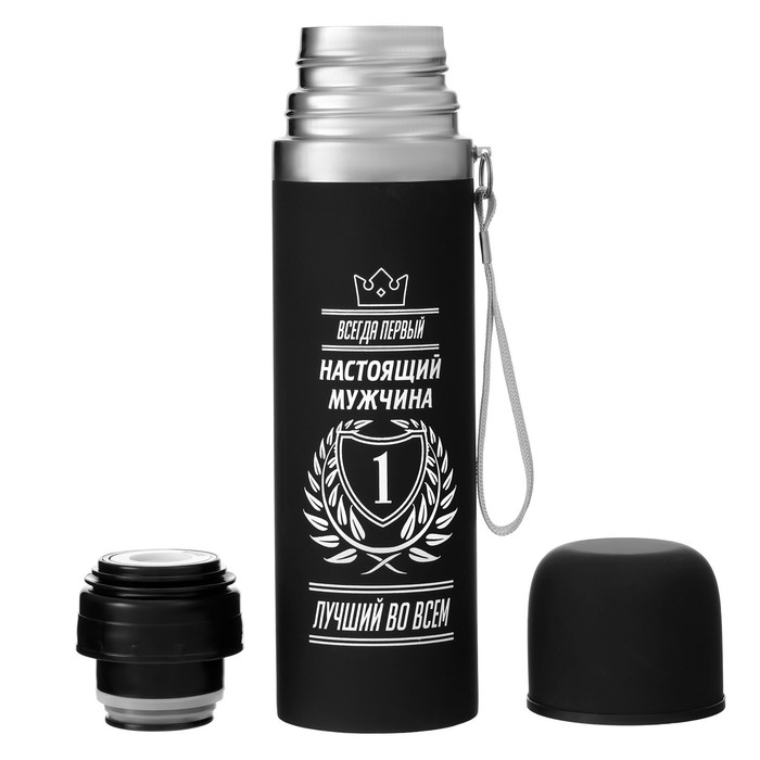 Термос, 500 мл, Гильза Термос, 500 мл, Гильза "Настоящий мужчина", с кружкой, сохраняет тепло 10 ч, 6.5 х 24 см
