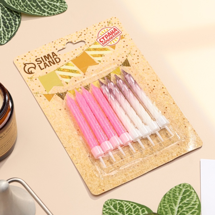 Свечи для торта Свечи для торта "Спираль", 6 шт, розовые и градиент белый с розовым золотом