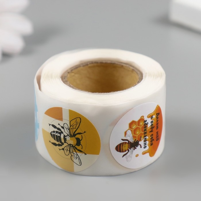 Наклейка бумага Наклейка бумага "Медведь и мёд" d=2,5 см 252 шт в рулоне