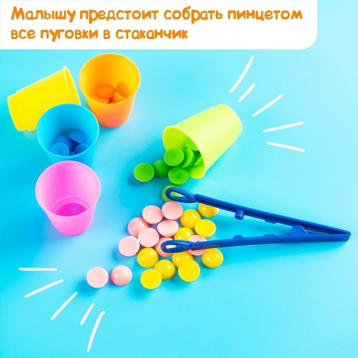 Набор для сортировки «Стаканчики», с пинцетом, по методике Монтессори, 3+ Набор для сортировки «Стаканчики», с пинцетом, по методике Монтессори, 3+