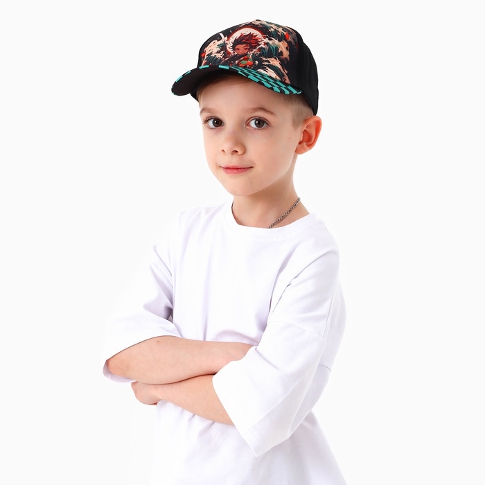 Кепка детская для мальчика «Волны», аниме, цвет чёрный, р-р 52-54, 5-7 лет