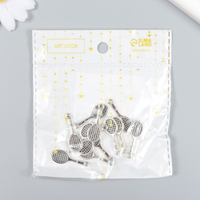 Декор для творчества металл Декор для творчества металл "Ракетка" набор 12 шт серебро 1х2,8 см