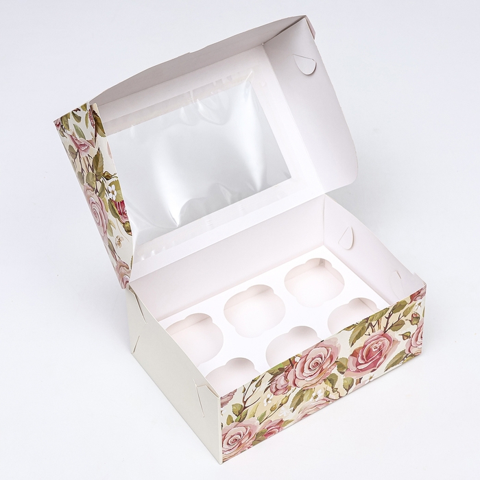 Коробка для 6 капкейков с окном , Коробка для 6 капкейков с окном , "For you", 25 х 17 х 10 см