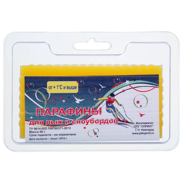 Парафин для лыж, от +1°C и выше, 80 г, цвет жёлтый Парафин для лыж, от +1°C и выше, 80 г, цвет жёлтый