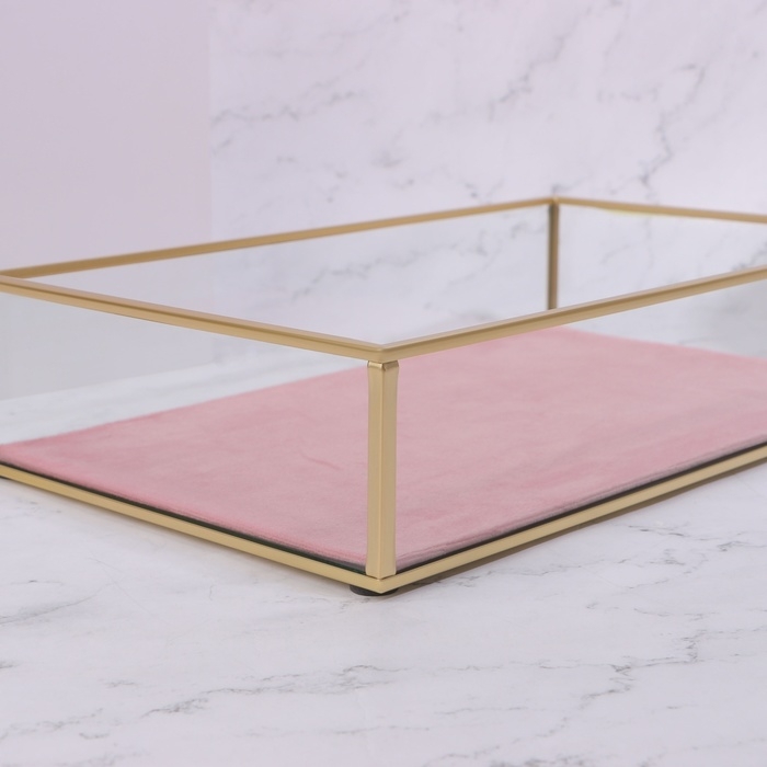 Органайзер для хранения «PINK RIPPLES», стеклянный, 1 секция, 29 × 17,5 × 6 см, цвет прозрачный/медный/розовый