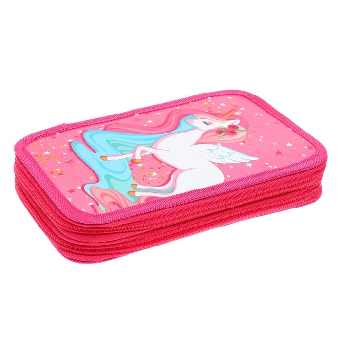 Пенал 2 секции, 125 х 205 х 40 мм, Calligrata 30П26/2 Пенал 2 секции, 125 х 205 х 40 мм, Calligrata 30П26/2 "Сказочный единорог", ламинированный картон