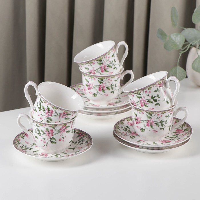 Сервиз фарфоровый чайный Доляна «Бланко», 12 предметов: 6 чашек 220 мл, 6 блюдец d=14 см Сервиз фарфоровый чайный Доляна «Бланко», 12 предметов: 6 чашек 220 мл, 6 блюдец d=14 см