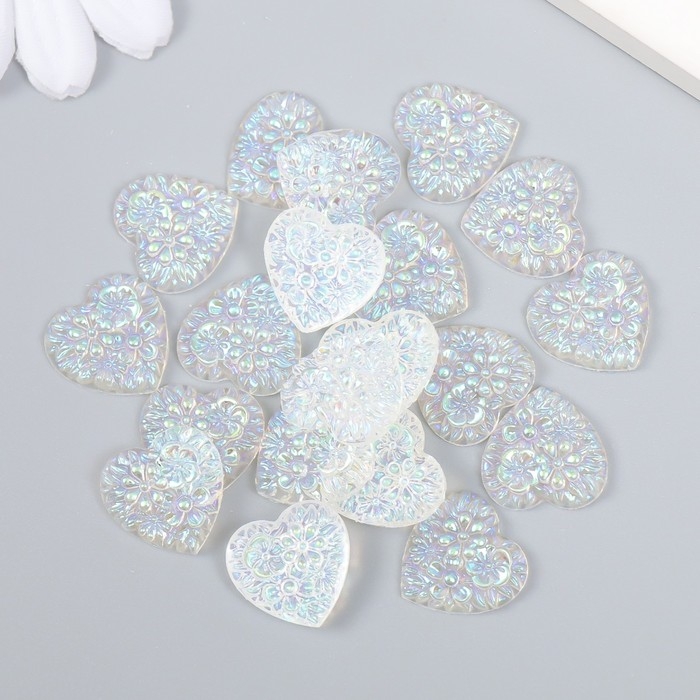 Декор для творчества пластик Декор для творчества пластик "Сердце" голография белый набор 20 шт 1,6х1,6 см