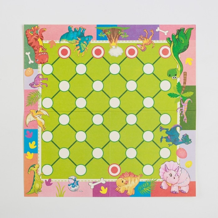 Настольные игры 2 в 1  Настольные игры 2 в 1 "Диношашки": шашки, хищники и травоядные, d-2.2 см, 31.2 х 31.2 см