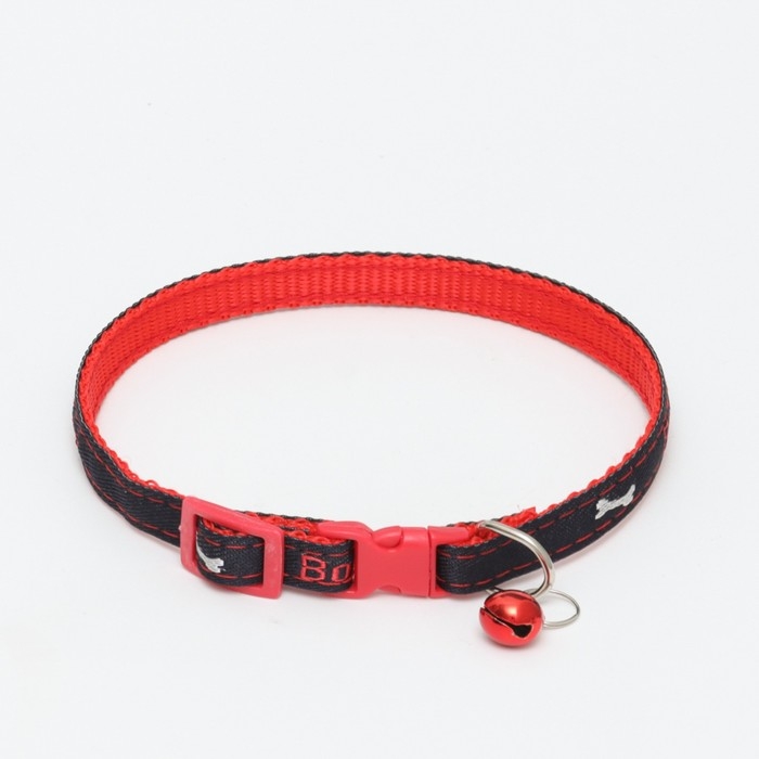 Ошейник Ошейник "Джинс" полиэстер с бубенчиком, 34 х 1 см, черно-красный