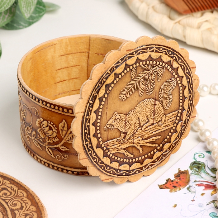 Шкатулка  Шкатулка "Соболь" , с окантовкой, 80 х 40 мм, береста