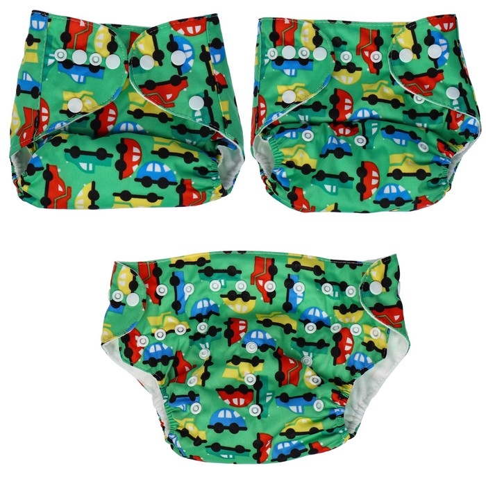 Трусики-подгузник, многоразовый «Машинки», цвет зеленый, Крошка Я