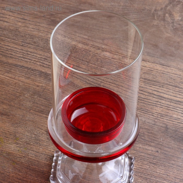 Подсвечник стекло на 1 свечу Подсвечник стекло на 1 свечу "Бокал на ножке" красный 18х8,5х5 см