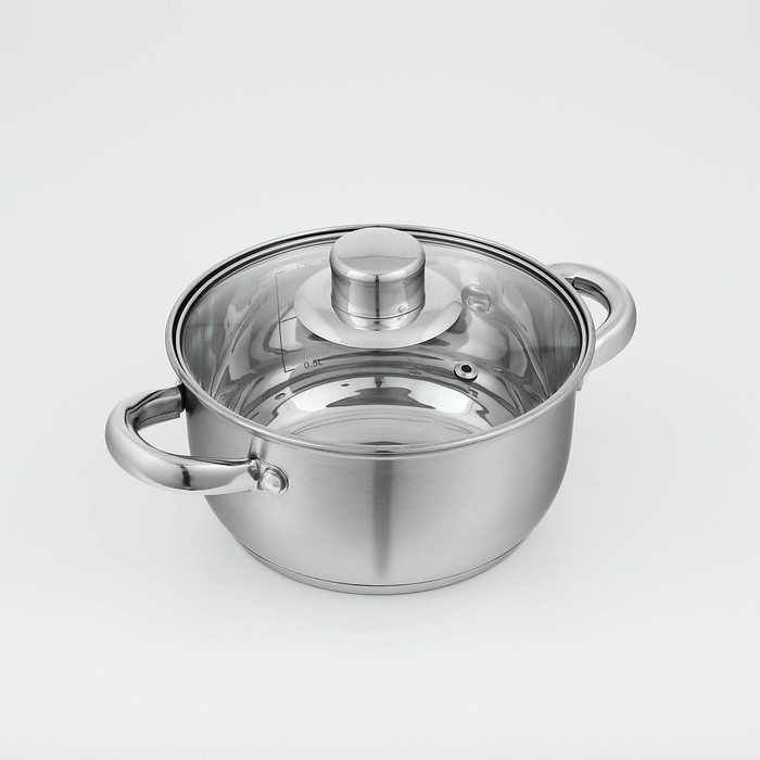 Кастрюля из нержавеющей стали Доляна «Гретте», 1,6 л, d=16 см, с крышкой, капсульное дно, индукция Кастрюля из нержавеющей стали Доляна «Гретте», 1,6 л, d=16 см, с крышкой, капсульное дно, индукция