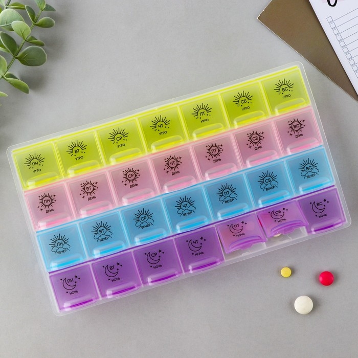 Таблетница органайзер, 28 секций, русские буквы, 21.6 х12 х 1.7 см. Таблетница органайзер, 28 секций, русские буквы, 21.6 х12 х 1.7 см.