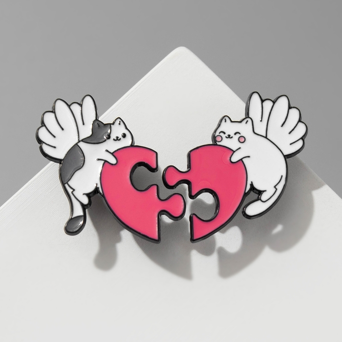 Значки-неразлучники Значки-неразлучники "Кото-ангелы" пазл, цветные в чёрном металле